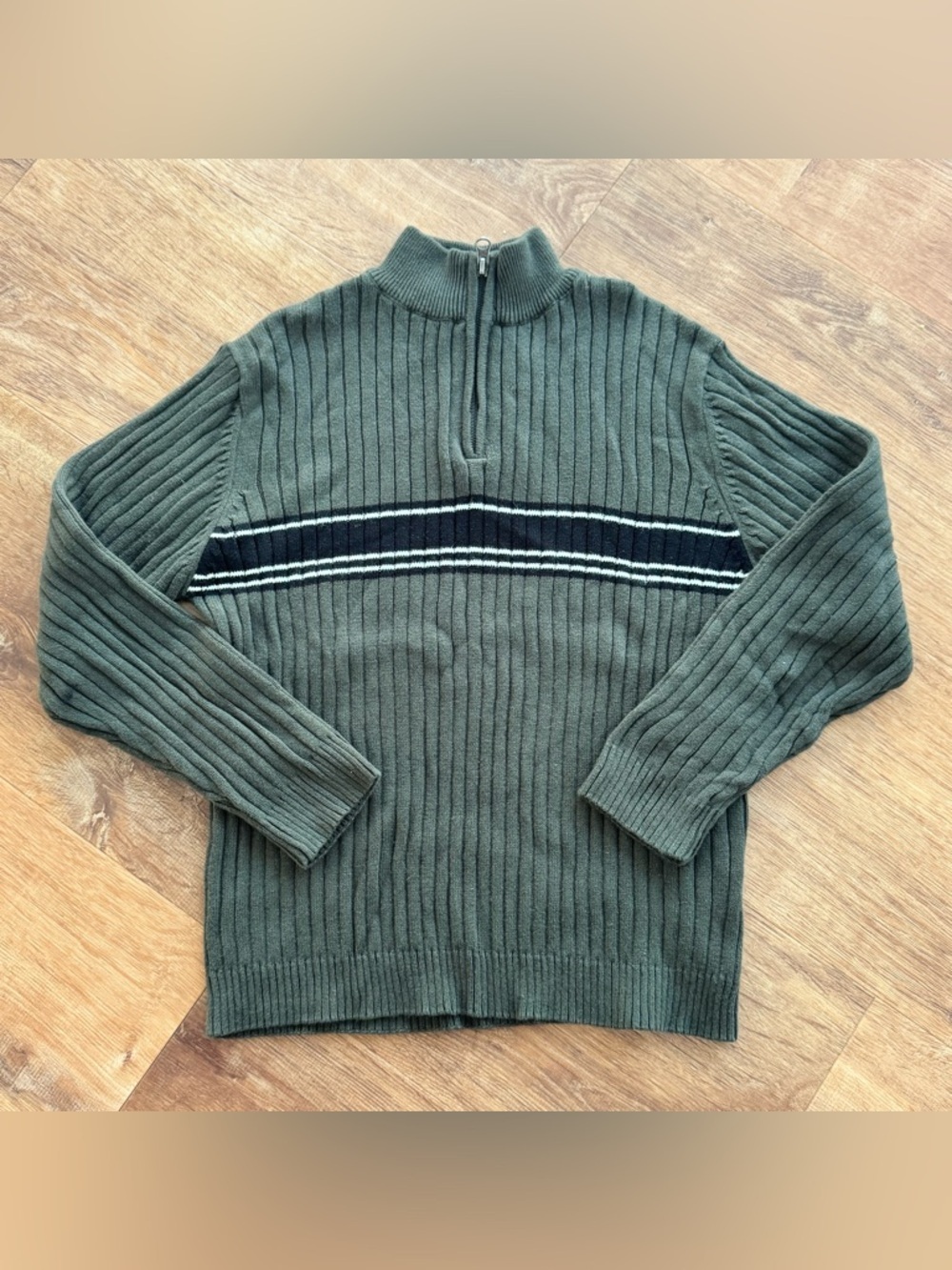 Vtg XG Xtreme Gear Boys S Sweater 1/4 Zip Ribbed Green Blue Stripe Y2K Skater - Picture 1 of 11